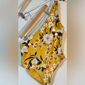 Baiia mustard color, floral one piece,one shoulder reversible swimsuit size 18